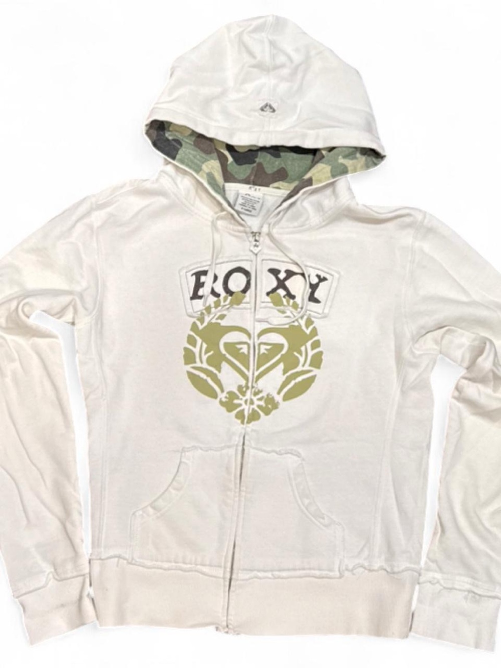 Y2K Roxy Heart Camo Lined Zip Up Hoodie